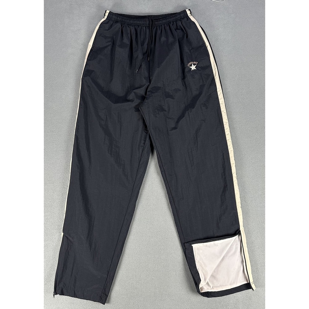 Converse Track Pants Large Black Windbreaker Nylon Mesh Lined Baggy Swishy 90s